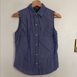Lauren Ralph Lauren Navy and White Striped Sleeveless Blouse